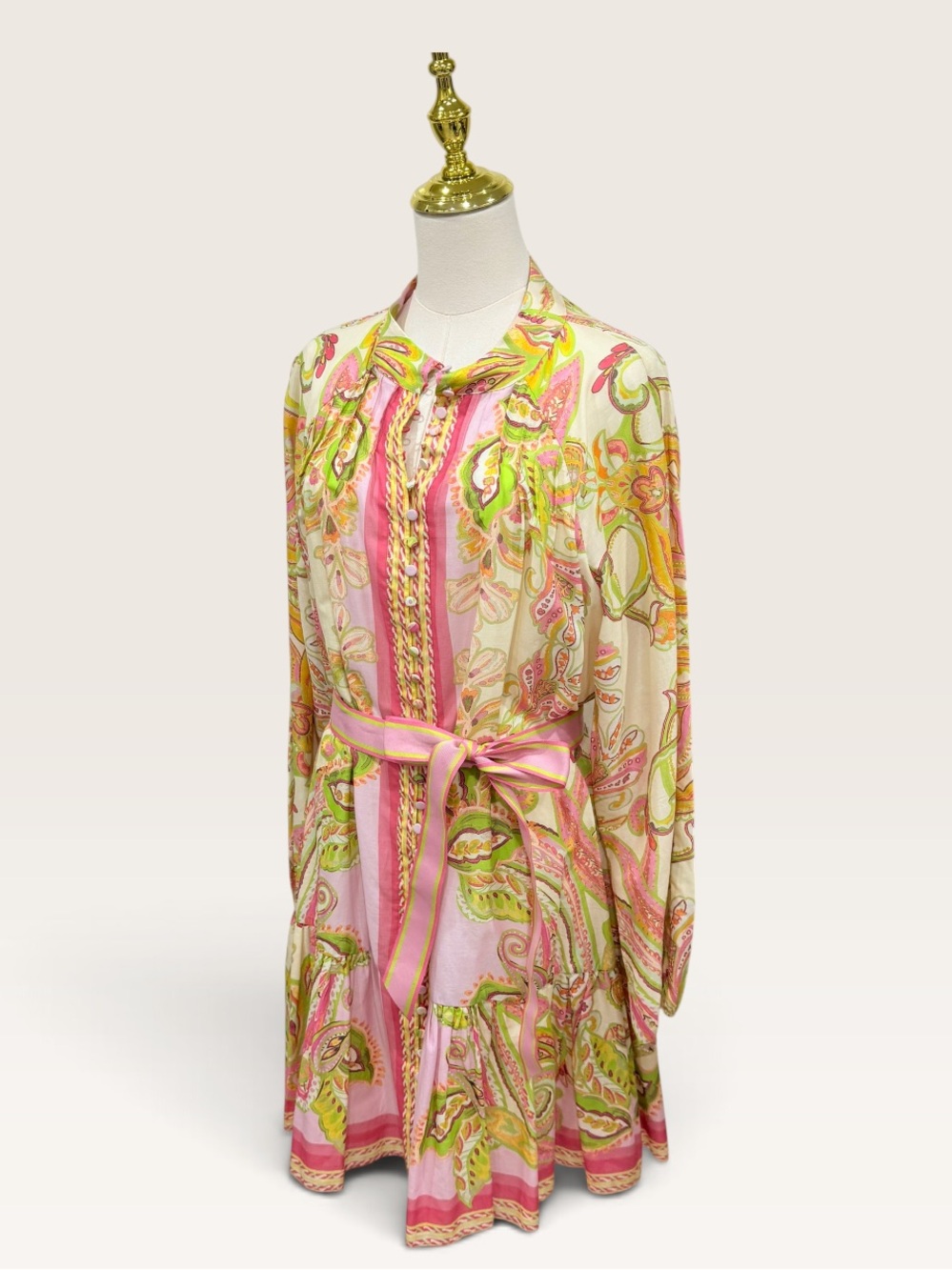 Antonio Melani Brynn Floral Mock Neck Long Sleeve Belted Dress Pink Green NWT - Picture 12 of 14